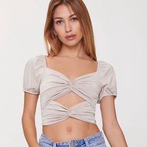 Cream Puff Sleeve Crop Top